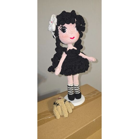 Handmade Crochet Wednesday Addams Doll with “Thing” Companion - Picture 9 of 14